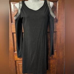black peek a boo shoulder dress